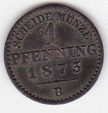 GERMANIA Prussia 1 Pfenning William I 1873 B Hannover foto