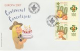 Romania - FDC Europa 2007 - Centenarul Cercetasiei (varietate cu vignete tip I + II, NELISTAT), LP 1762 a + LP 1762 b