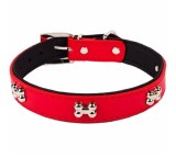 Zgarda rosie pentru caini si pisici de talie mica si medie, rosu, piele ecologica, 35x1.5 cm, Oem