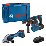 Bosch Kit 2 Scule GBH 18 V-26 Ciocan rotopercutor 2J + GWS 18 V-10 P Polizor unghiular 125mm + 2 Acumulatori Li-Ion 5.5Ah + Incarcator GAL 1880 CV + X