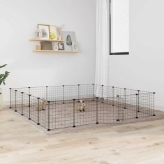 vidaXL Cușcă animale de companie cu ușă 20 panouri negru 35x35 cm oțel
