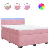 Cumpara ieftin Pat box spring cu saltea, roz, 140x200 cm, catifea