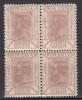 ROMANIA 1900/1906 LP 54 a REGELE CAROL I SPIC DE GRAU FARA FILIGRAN VALOAREA 1 BAN BRUN DESCHIS BLOC DE 4 TIMBRE GUMA ORIGINALA STARE MNH/SARNIERA, Nestampilat