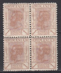 ROMANIA 1900/1906 LP 54 a REGELE CAROL I SPIC DE GRAU FARA FILIGRAN VALOAREA 1 BAN BRUN DESCHIS BLOC DE 4 TIMBRE GUMA ORIGINALA STARE MNH/SARNIERA