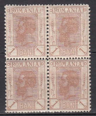 ROMANIA 1900/1906 LP 54 a REGELE CAROL I SPIC DE GRAU FARA FILIGRAN VALOAREA 1 BAN BRUN DESCHIS BLOC DE 4 TIMBRE GUMA ORIGINALA STARE MNH/SARNIERA foto