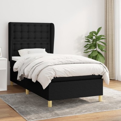 Gossi pat box spring cu saltea, negru, 80x200 cm, textil foto