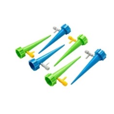 Set 12 picuratoare pentru ghivece, din plastic, cu valva pentru irigare, albastru si verde