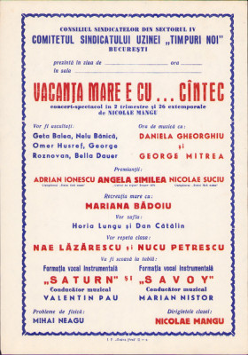 HST A458 Afiș concert Angela Similea Nae Lăzărescu Savoy Rom&amp;acirc;nia comunistă foto