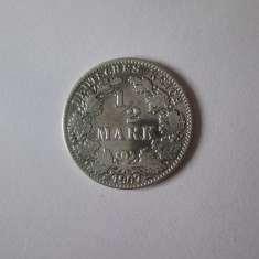 Rara! Germania 1/2 Mark 1907 J argint,pret catalog:115 dolari=102 euro