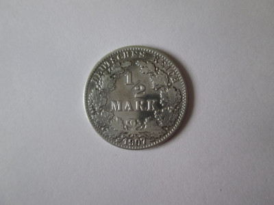 Rara! Germania 1/2 Mark 1907 J argint,pret catalog:115 dolari=102 euro foto
