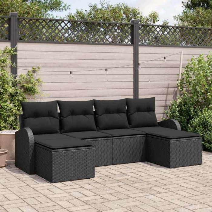 vidaXL Set de canapele pentru grădină cu pernă 6 pcs Negru Rattan poli 3354822
