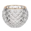 Suport Lum&acirc;nare, Diamond, Sticlă Transparentă, Margine Aurie, Diametru 7.8 cm, &Icirc;nălțime 6.3 cm, Oem