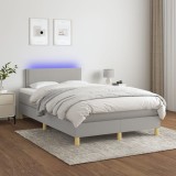 Cumpara ieftin Gossi pat cu arcuri, saltea si led, gri deschis, 120x200 cm, textil