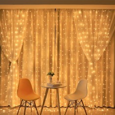 Instalatie craciun, tip perdea, ip44, 2 m x 2 m, 240 led-uri, alb cald, 8 jocuri de lumini, transformator, interconectabila, prelungitor 3 m inclus, f