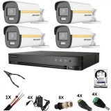 Sistem de supraveghere Hikvision 4k cu 4 camere Poc, ColorVu 8 Megapixeli, Lumina Color 40m noaptea, DVR 4 canale 8 Megapixeli, Hard, Accesorii Safety