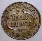 J.180 SEYCHELLES COLONIE BRITANICA ELIZABETH II 1/2 HALF RUPEE RUPIE 1960