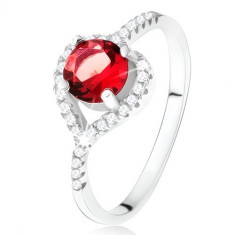 Inel cu inimă asimetrică din zirconiu, piatră roşie, argint 925 - Marime inel: 60