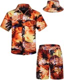 Set de cămașă hawaiană și pantaloni scurți pentru băieți cu imprimeu tropical și pălărie, 2 piese &ndash; portocaliu 3-4T