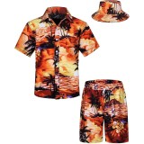 Set de cămașă hawaiană și pantaloni scurți pentru băieți cu imprimeu tropical și pălărie, 2 piese &ndash; portocaliu 3-4T