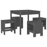 Set de dining pentru gradina, 5 piese, gri, lemn masiv de pin