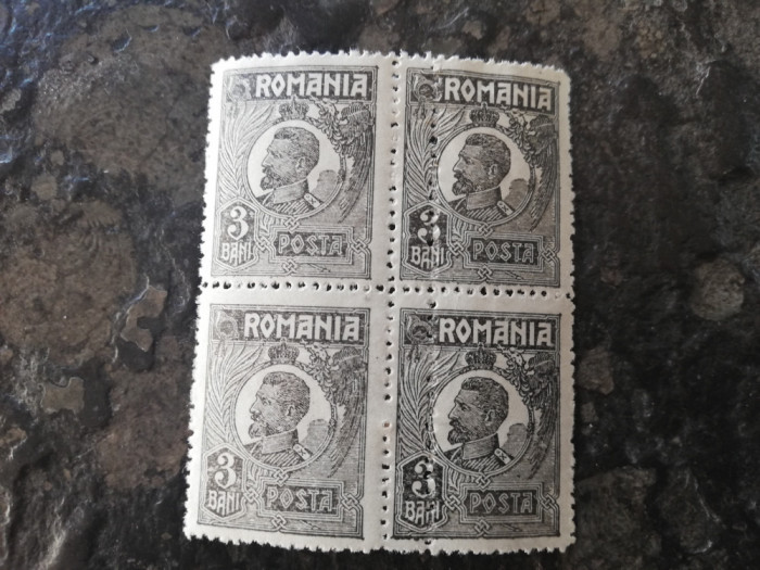 Eroare, bloc de 4, Ferdinand uzuale cap mic, dubla dantelura, nestampilat MNH