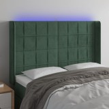 vidaXL Tăblie de pat cu LED, verde &icirc;nchis, 147x16x118/128 cm, catifea