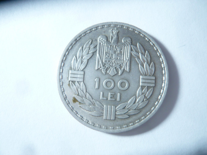 Moneda 100 lei 1932 argint Carol II F. Buna