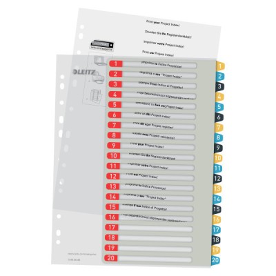 Index plastic Leitz Cosy A4 Maxi numerotat 1-20 imprimabil multicolor foto