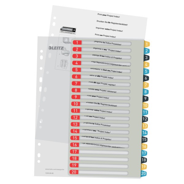 Index plastic Leitz Cosy A4 Maxi numerotat 1-20 imprimabil multicolor