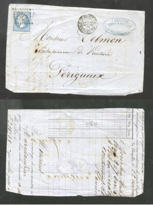 France 1864 Postal History Rare Front Cover Paris to Perigueux DB.489 foto
