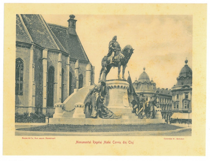 4132 - CLUJ, statue Matei Corvin, TURDA, Panorama - old card 18/13.5 cm unused