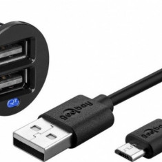 Incarcator auto 2.1A cu 2 x USB + cablu micro USB, Goobay 71692