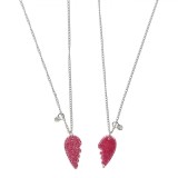 Coliere Copii, BFF, Inimă, Set 2 Bucăți, Culoare Fucsia, Glitter, Oem