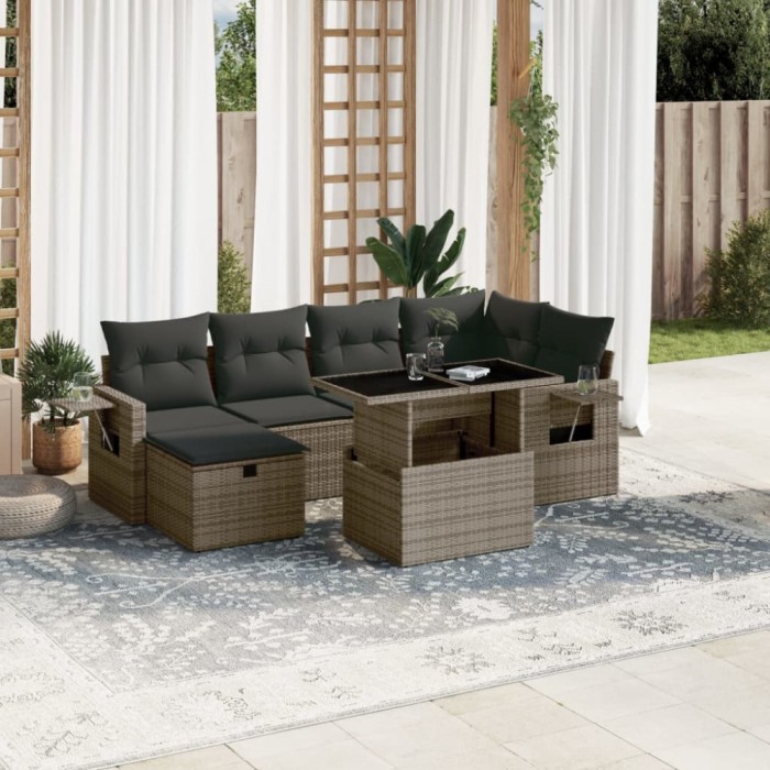Gossi set canapele de gradina, 7 piese, cu perne, gri, poliratan