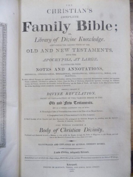 The Christian&#039;s complete Family Bible, Liverpool 1809