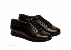 Pantofi dama negri cu siret elastic din piele naturala cod P184N foto