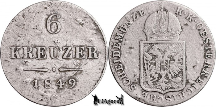 1849 C (Praga), 6 Kreuzer - Franz Joseph I - Imperiul Austriac