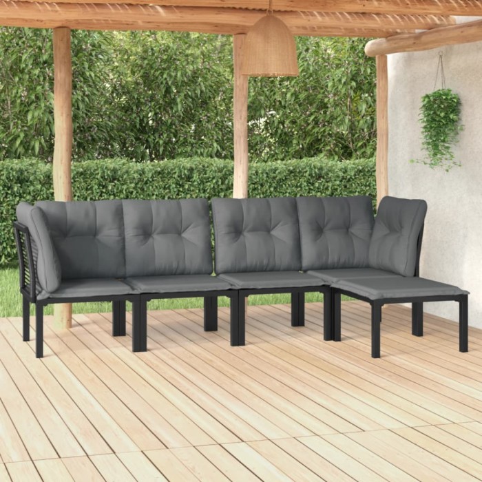 Gossi set mobilier de gradina, 5 piese, negru/gri, poliratan