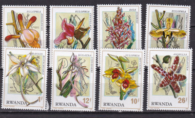 Rwanda 1976 flori orhidee MI 843-850 MNH foto