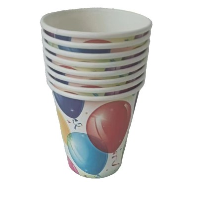 Set 10 pahare, flippy, imprimeu cu baloane, din carton, 250 ml, 7.5 x 8.5 x 5.2 cm, multicolor foto