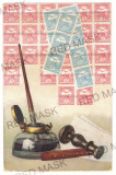 4958 - BRASOV, Ink pot &amp; stamps, calimara si timbre - old postcard - used - 1910, Circulata, Printata