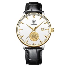 Ceas barbatesc Poedagar CS1769, automatic, piele naturala, negru, cadran alb