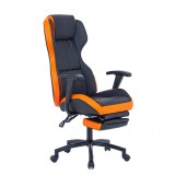 Scaun directorial GN77 Kronos, suport picioare retractabil, mecanism multiblock, piele ecologica, baza metalica, 100 kg, negru portocaliu