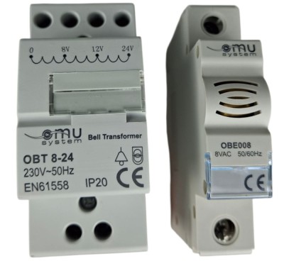 Set transformator de sonerie (8-24V) si sonerie 8V cu montaj pe sina DIN foto