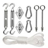 Set Montaj Umbrar Gradina GreenBlue, Inox Aisi 316, 9 Piese, Carlige, Surubochi, Ocheti, Carabinere, Franghie 10m