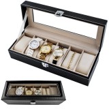 Cutie organizatoare pentru 6 ceasuri, eleganta, cu capac transparent