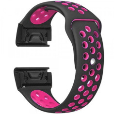 Curea ceas Smartwatch Garmin Fenix 5, 22 mm iUni Silicon Sport Negru-Roz foto