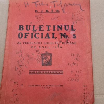 BULETINUL OFICIAL AL FEDERATIEI EQUESTRE ROMANE PE ANUL 1936, foto