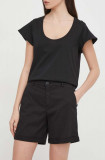 United Colors of Benetton pantaloni scurti femei, culoarea negru, neted, high waist