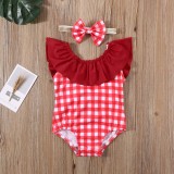 Costum de baie cu patratele rosii si bentita drool (marime: 130)